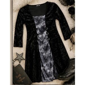 Gothic Crushed Velvet Black Dress Witchcore Fairycore Renaissance Style Cosplay